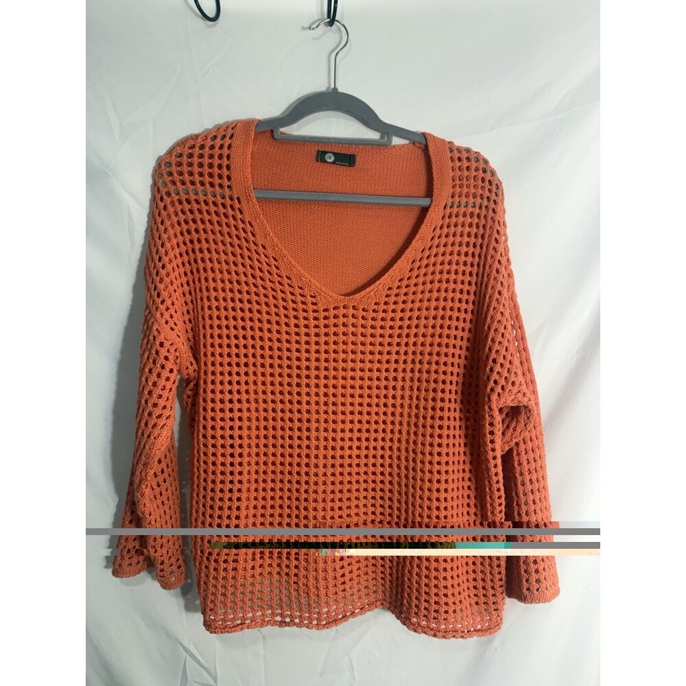M Made In Italy Orange V-neck  Vented Sweater Sz L